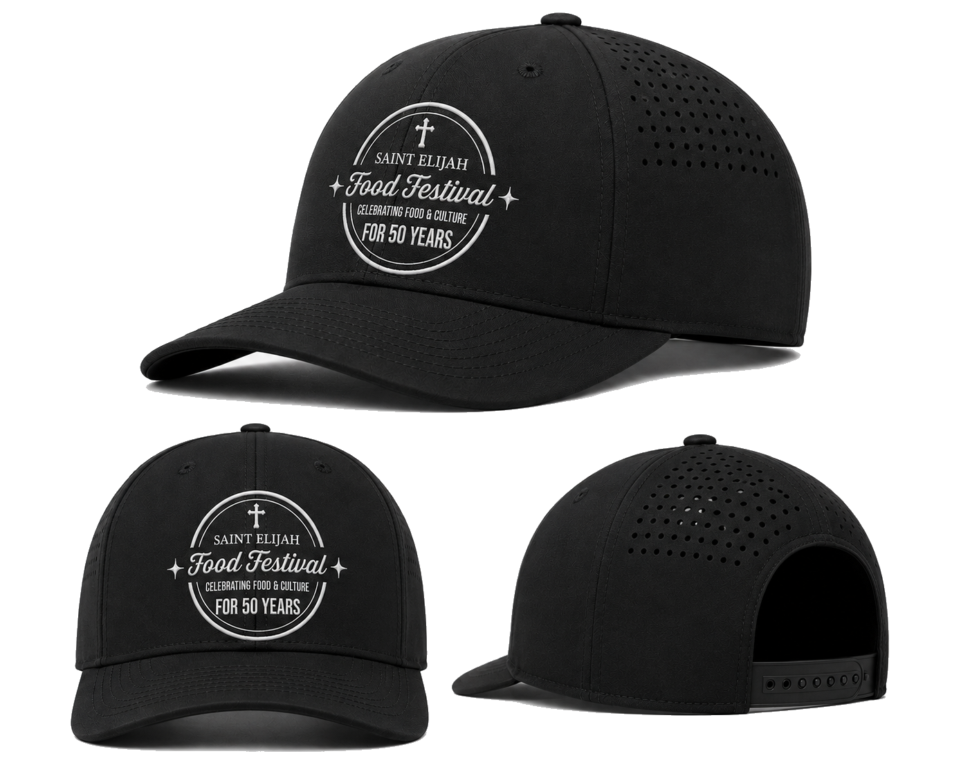 ProVent 6 — Performance Snapback — Lightweight sport fabric, laser-cut perforation, pre-curved bill, snapback